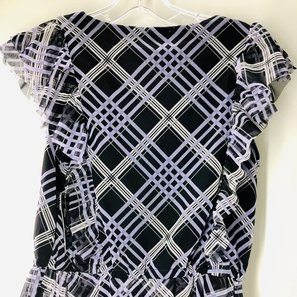 139. NWT INC Plaid Purple/ White Clinch Waist Raw Hem Top - Picture 7 of 8